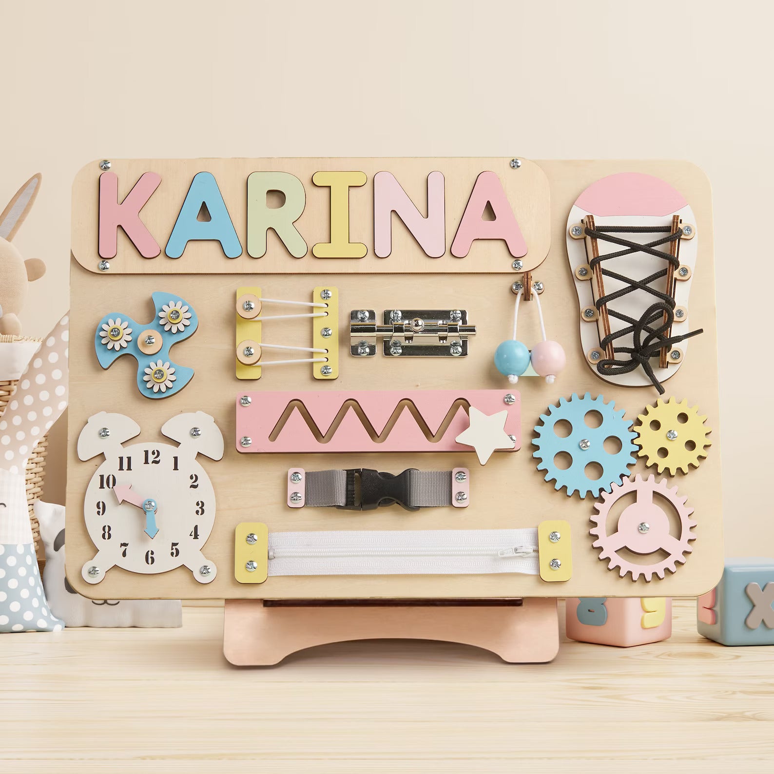 Customized Busy Board With Baby Name - Wooden Montessori Toys | BB10