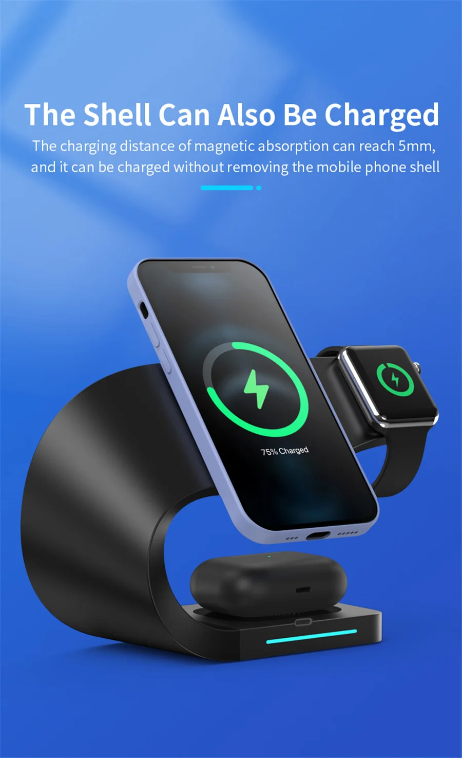 MagiBliss Instant 15W Magnetic Charger for iPhone, iWatch, AirPods 