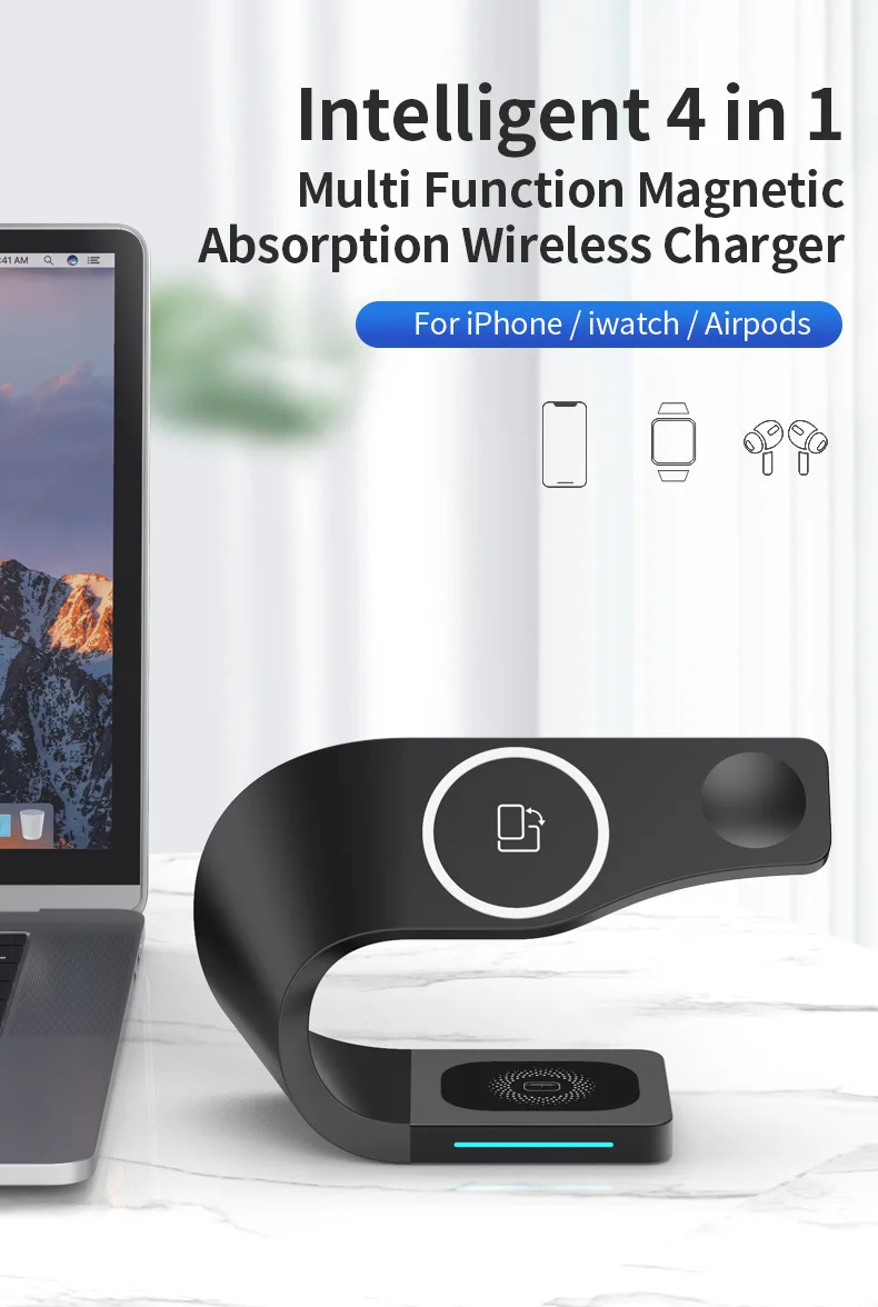 MagiBliss Instant 15W Magnetic Charger for iPhone, iWatch, AirPods 