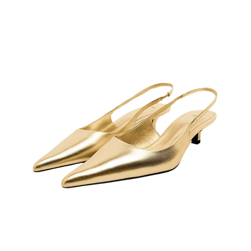 Metallic Leather Slingback Shoes