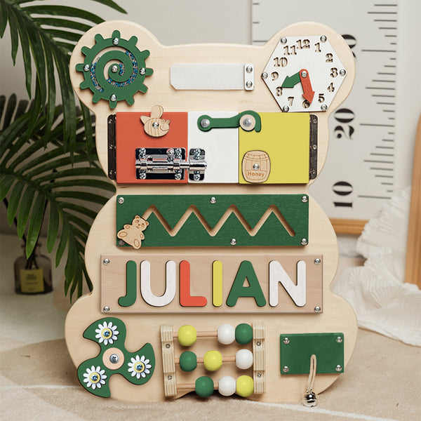 Personalized Bear Busy Board Name Puzzle Style 4 - Wooden Montessori Toys