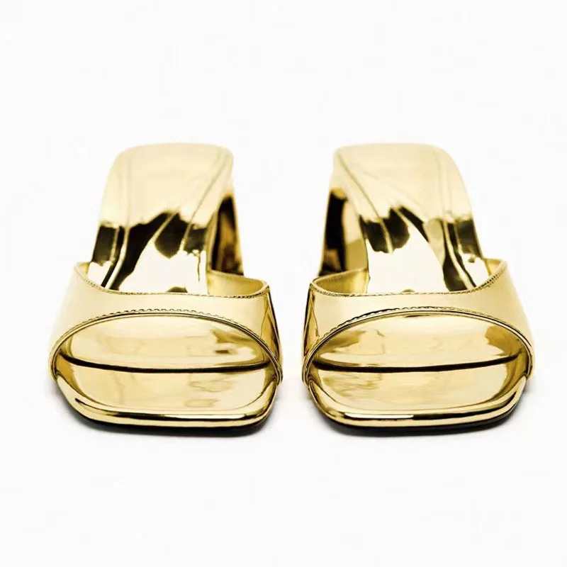 Metallic Cap Sculptural Heel Mules