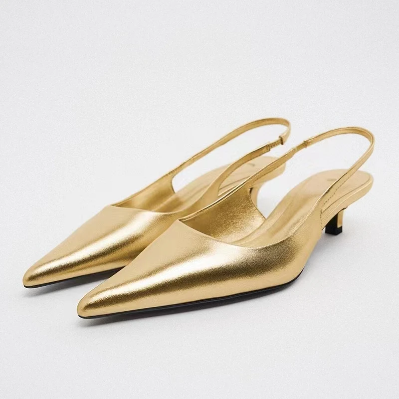 Metallic Leather Slingback Shoes