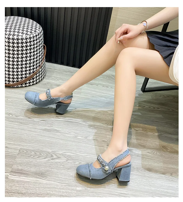 Denim Slingback Pumps