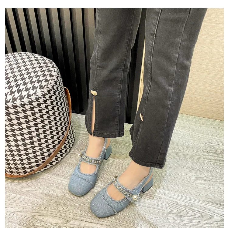 Denim Slingback Pumps - Aunomay