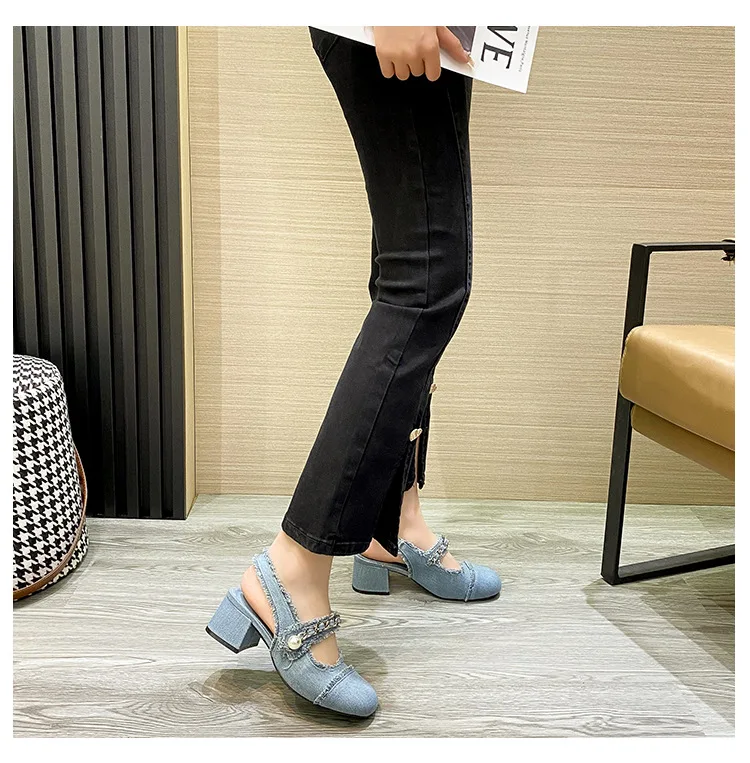 Denim Slingback Pumps - Aunomay