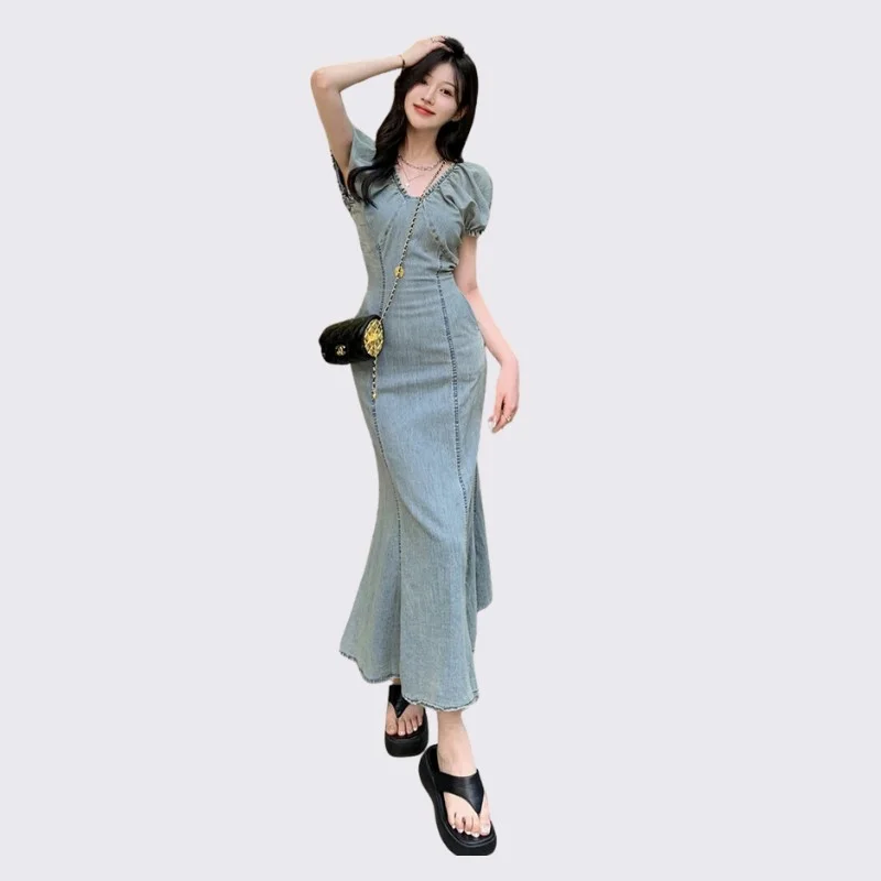 The Enchanting Denim Maxi Dress