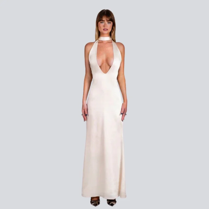 Bella Lace-Up Satin Maxi Dress