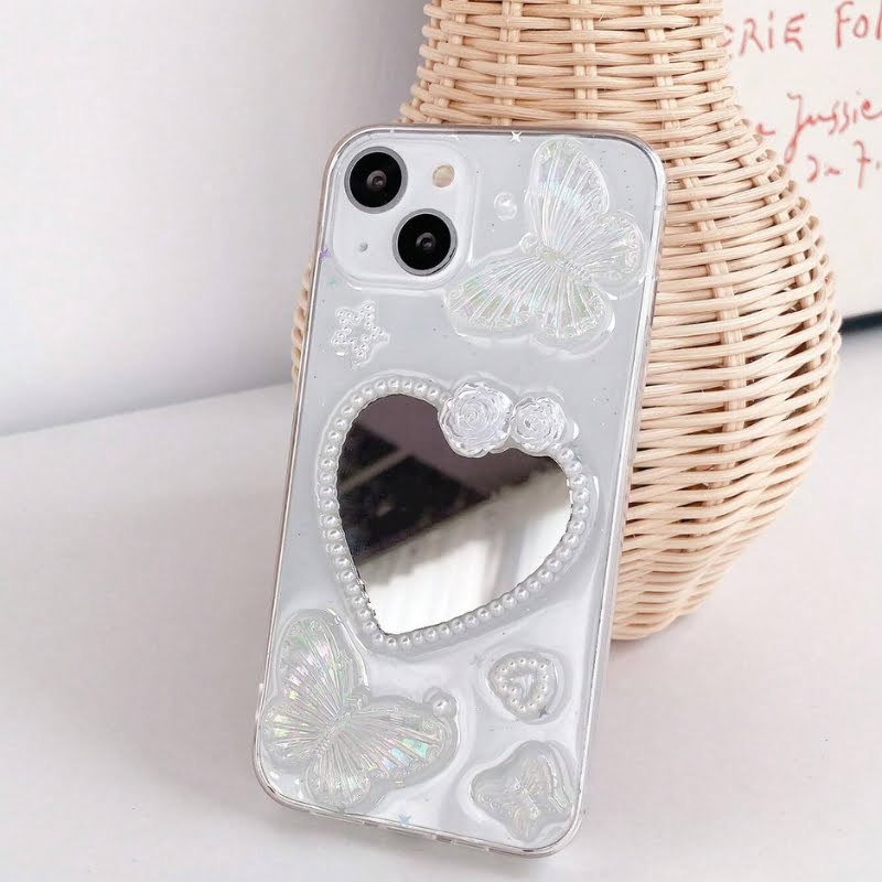 Glitter 3D Butterfly Love Heart Mirror Case