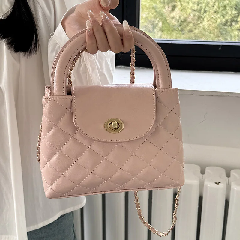 Pink Aged Quilted Leather Mini Kelly Shopping Bag