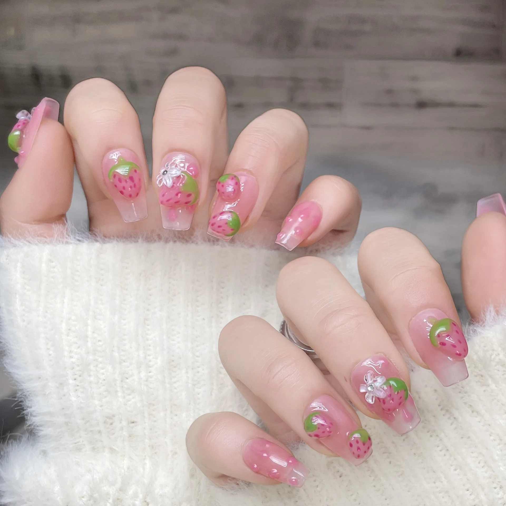 3D Strawberry Press-On Nails