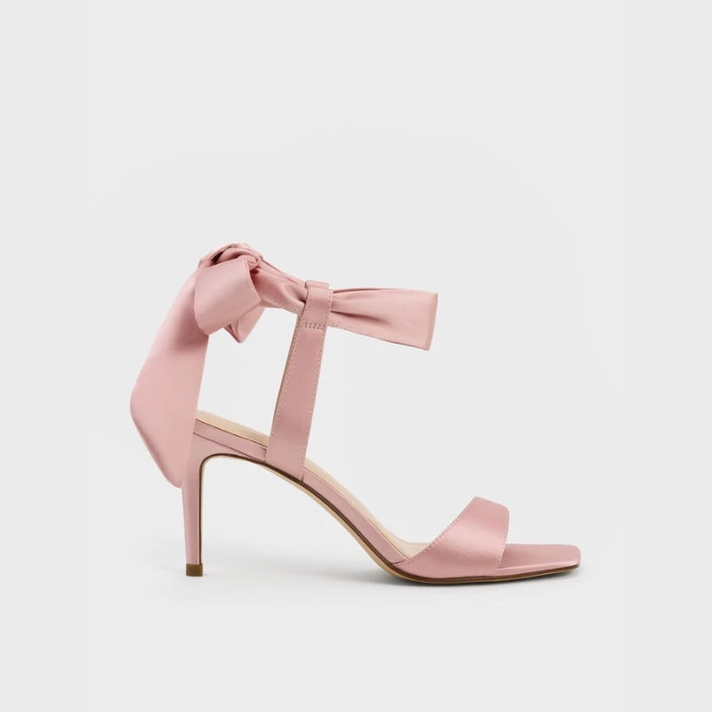 Satin Tie-Around Heeled Sandals – Pink