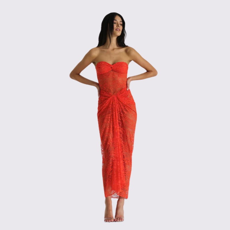 Amara Lace Rhapsody Midi Dress - Orange