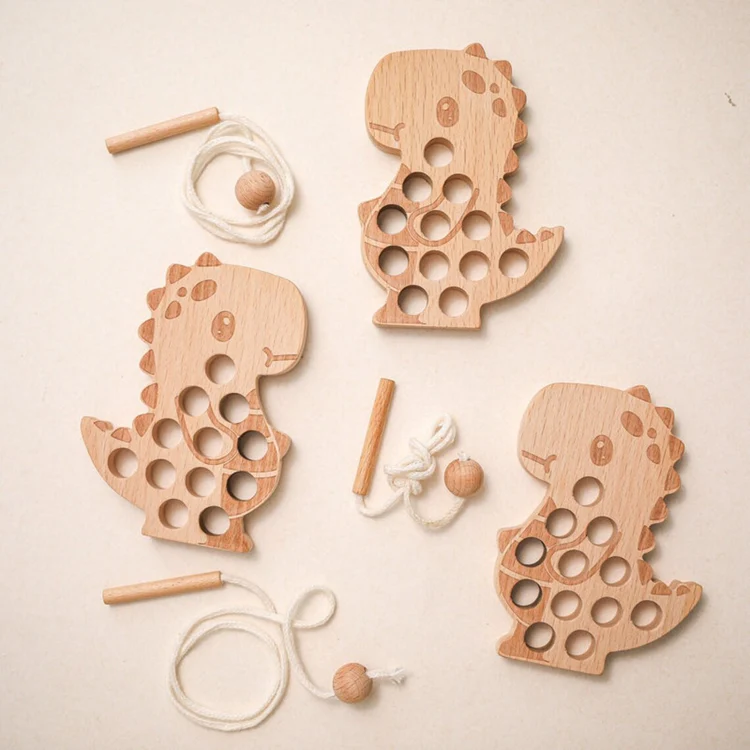 Montessori Wooden Dinosaur Threading Board