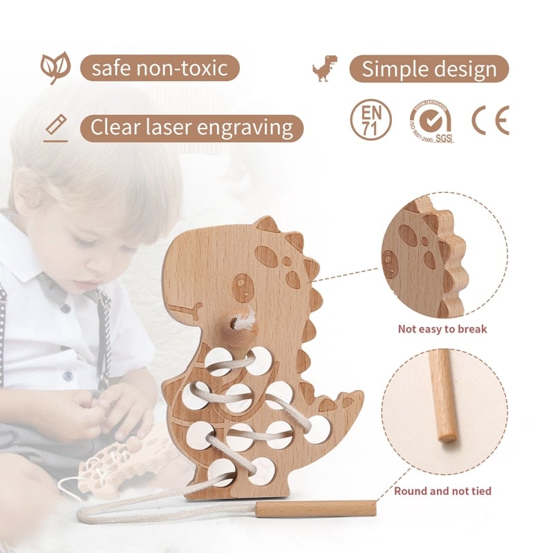 Montessori Wooden Dinosaur Threading Board