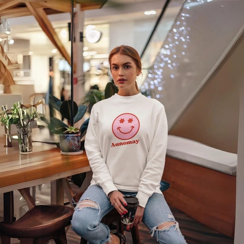 Aunomay Icon Smile Print Unisex Sweatshirt