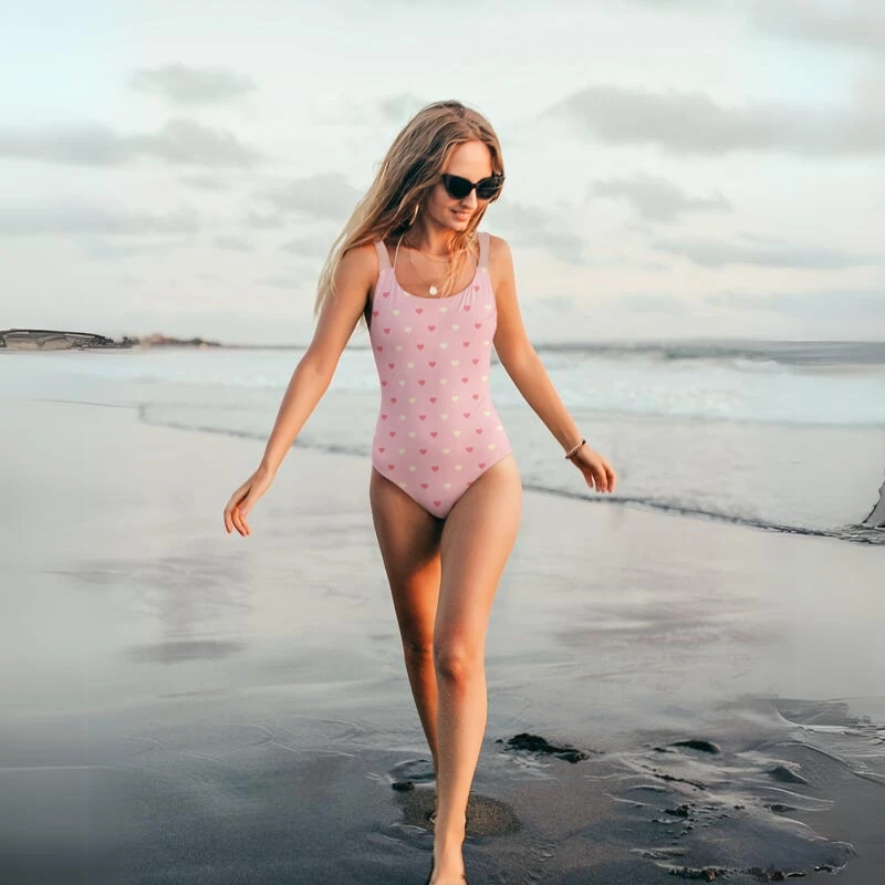 Pink Heart Print One-Piece Swimsuit