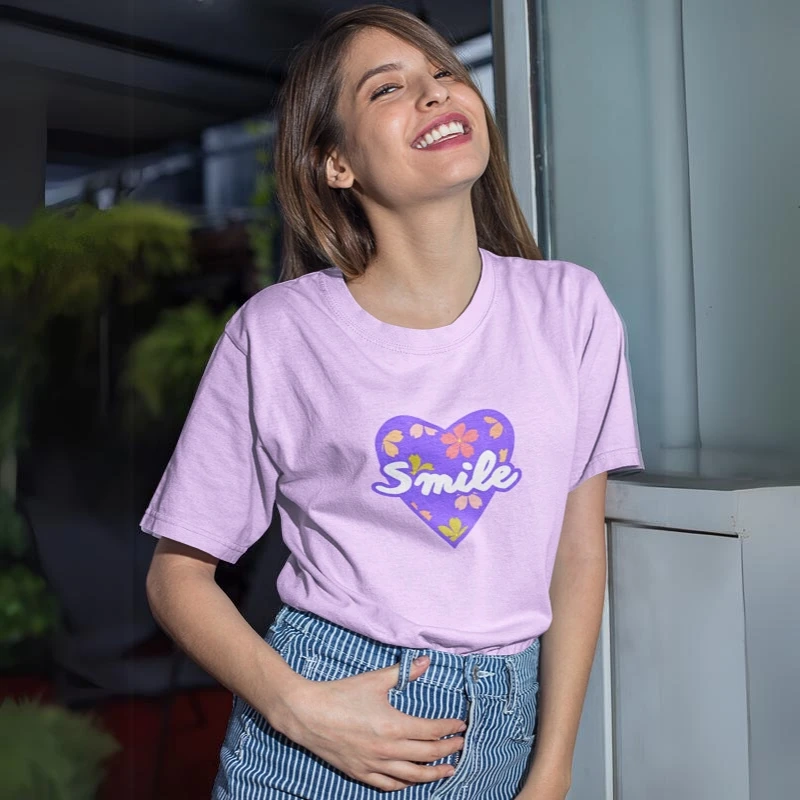 Smile Purple Flowers Heart T-shirt