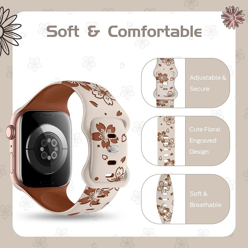 Floral Engraved Apple Watch Band - Aunomay