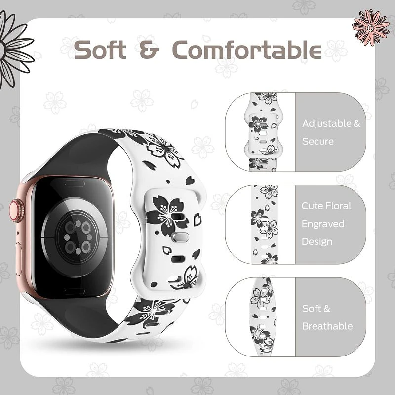 Floral Engraved Apple Watch Band - Aunomay