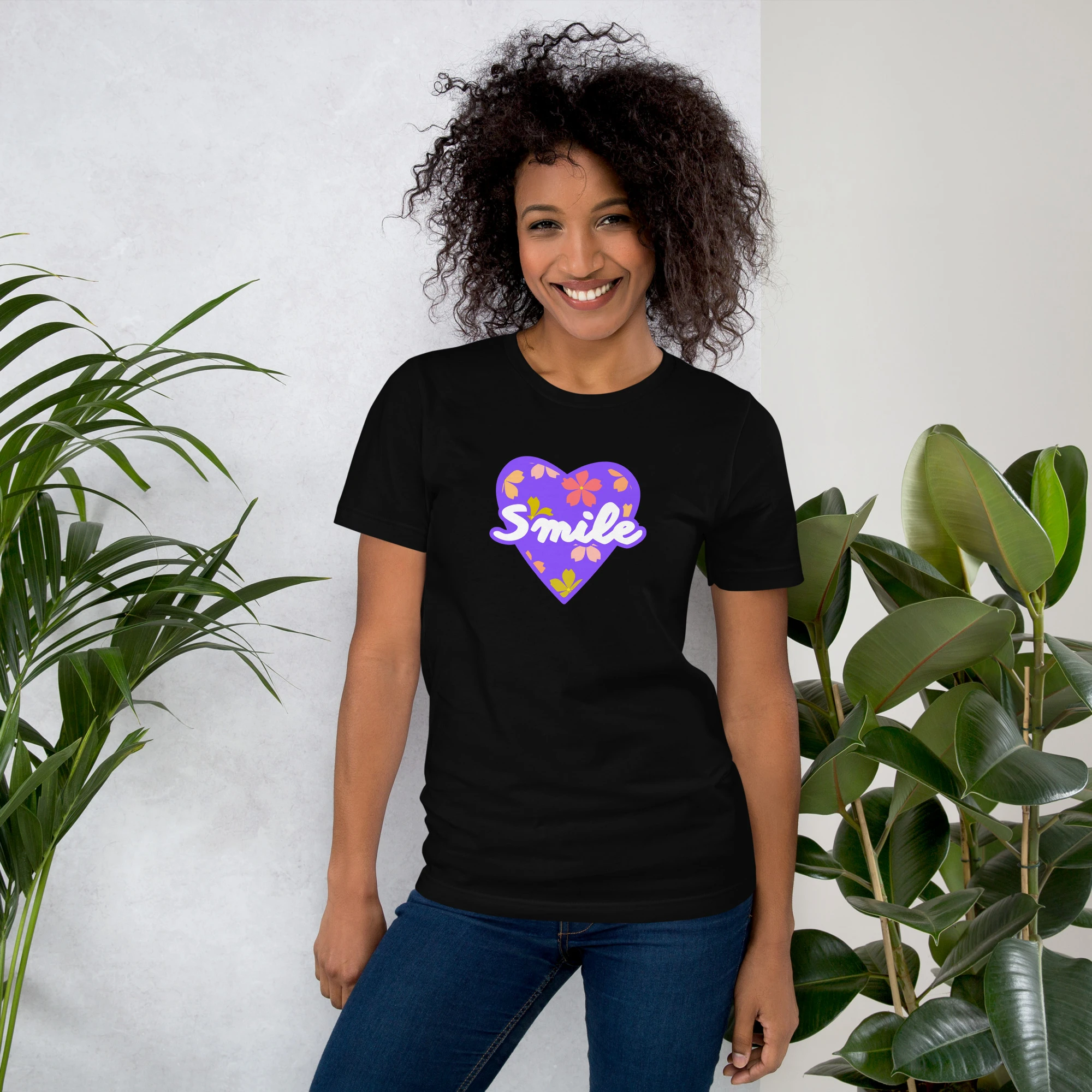 Smile Purple Flowers Heart T-shirt