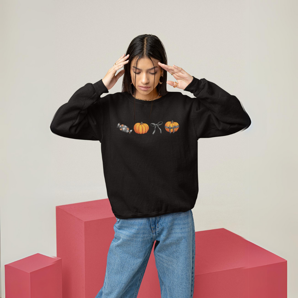 Halloween Black Coquette Pumpkin Candy Crewneck Sweatshirt