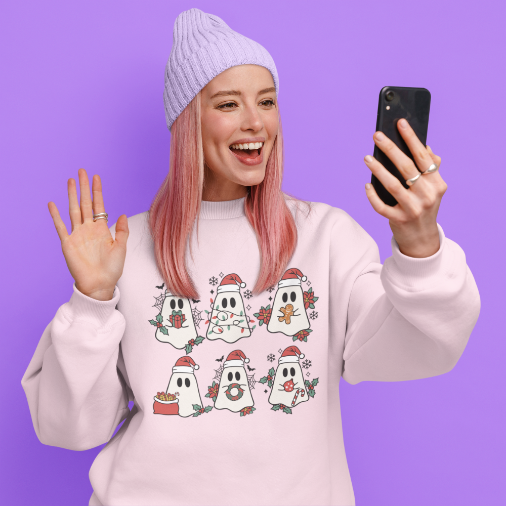 Halloween Christmas Cute Ghost Crewneck Sweatshirt