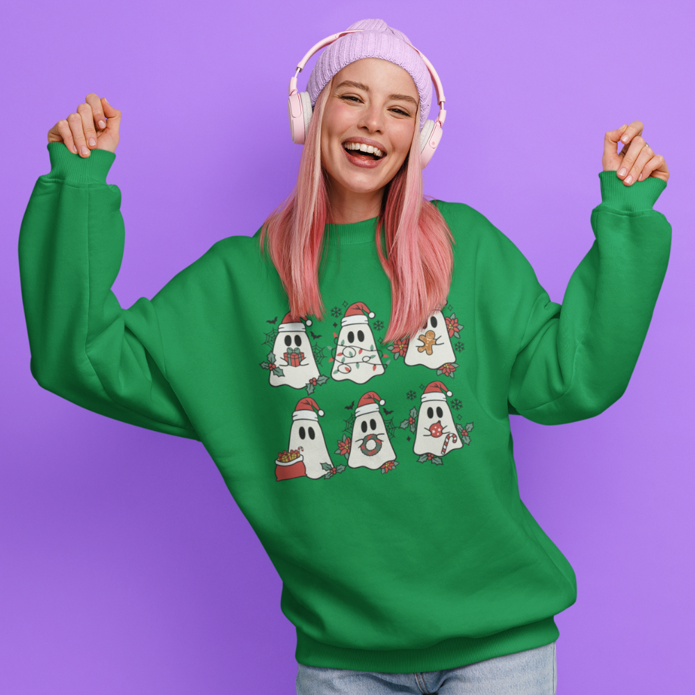 Halloween Christmas Cute Ghost Crewneck Sweatshirt