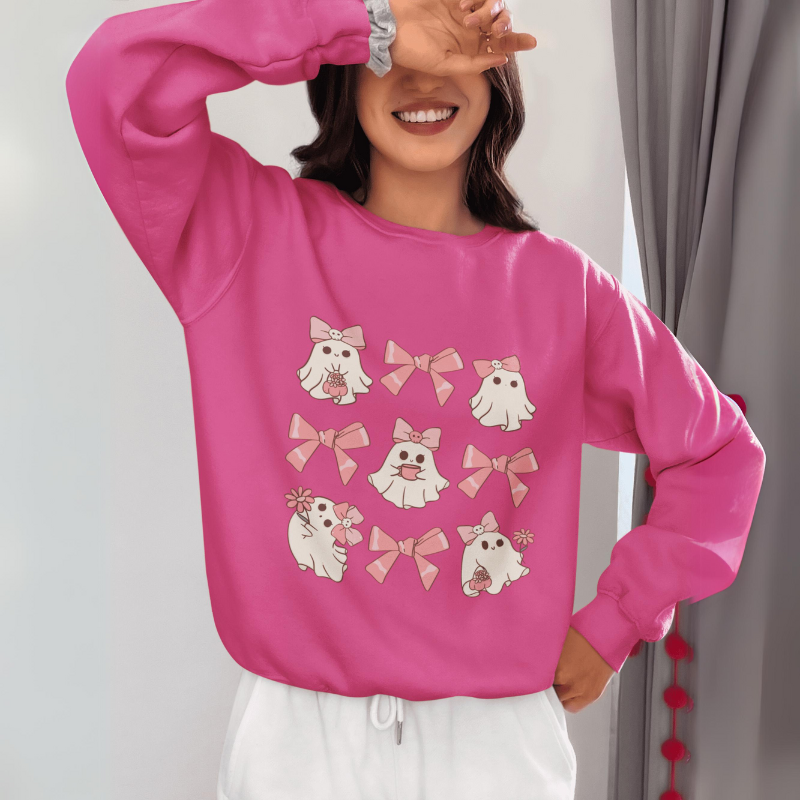 Halloween Ghost Pink Coquette Crewneck Sweatshirt