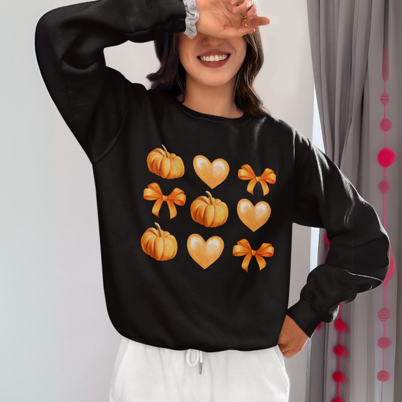 Halloween Orange Coquette Pumpkin Crewneck Sweatshirt