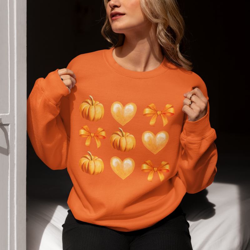 Halloween Orange Coquette Pumpkin Crewneck Sweatshirt