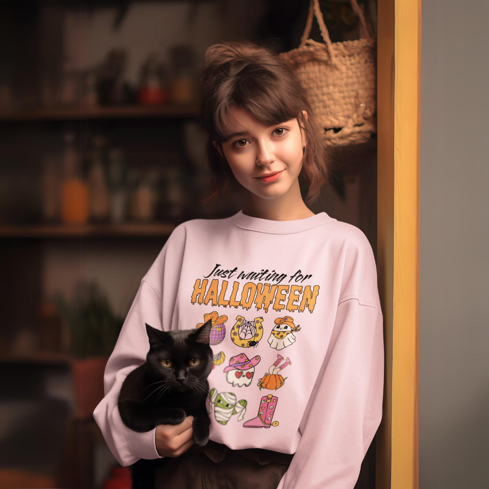 Just Waiting For Halloween Crewneck Sweatshirt (1)