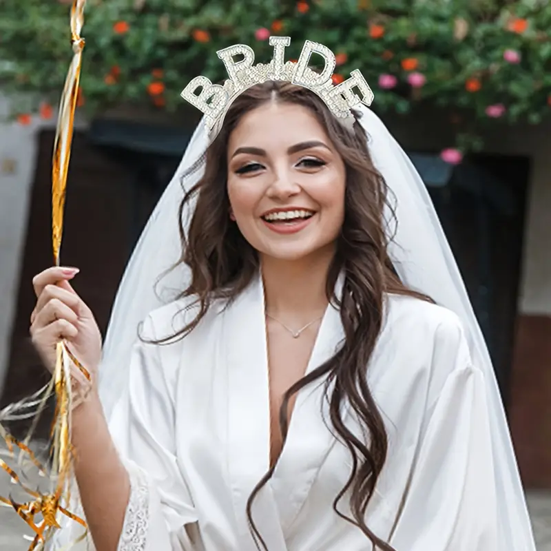 Bride Pearl Crown Headband with Veil