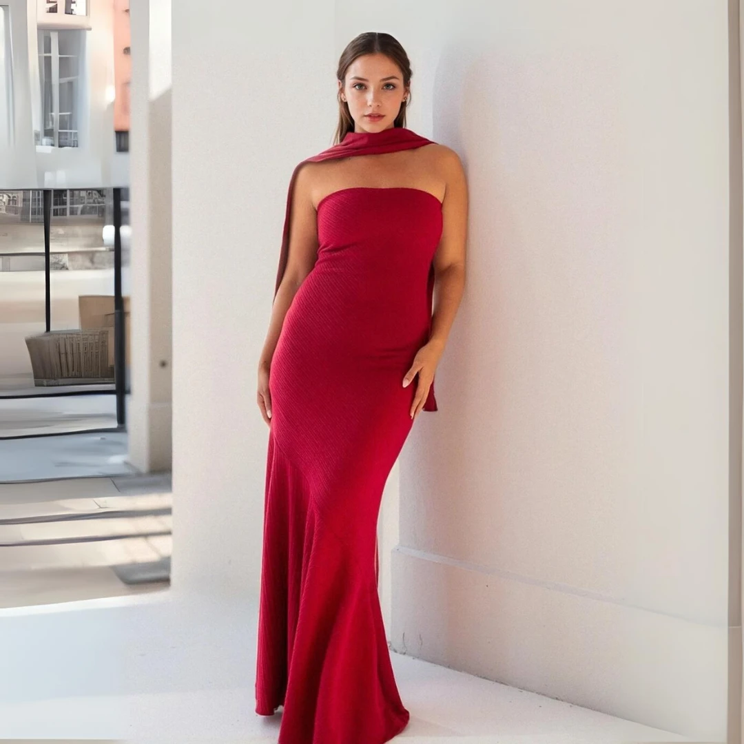 Mermaid Strapless Red Maxi Dresses