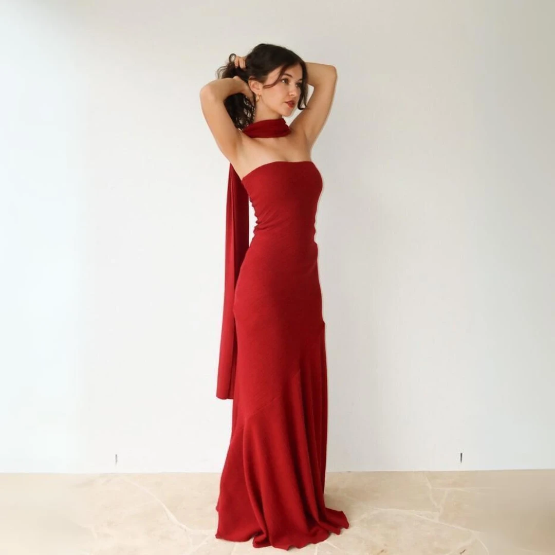 Mermaid Strapless Red Maxi Dresses