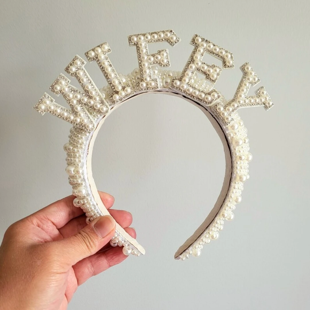 Wifey Pearl Crown Headband