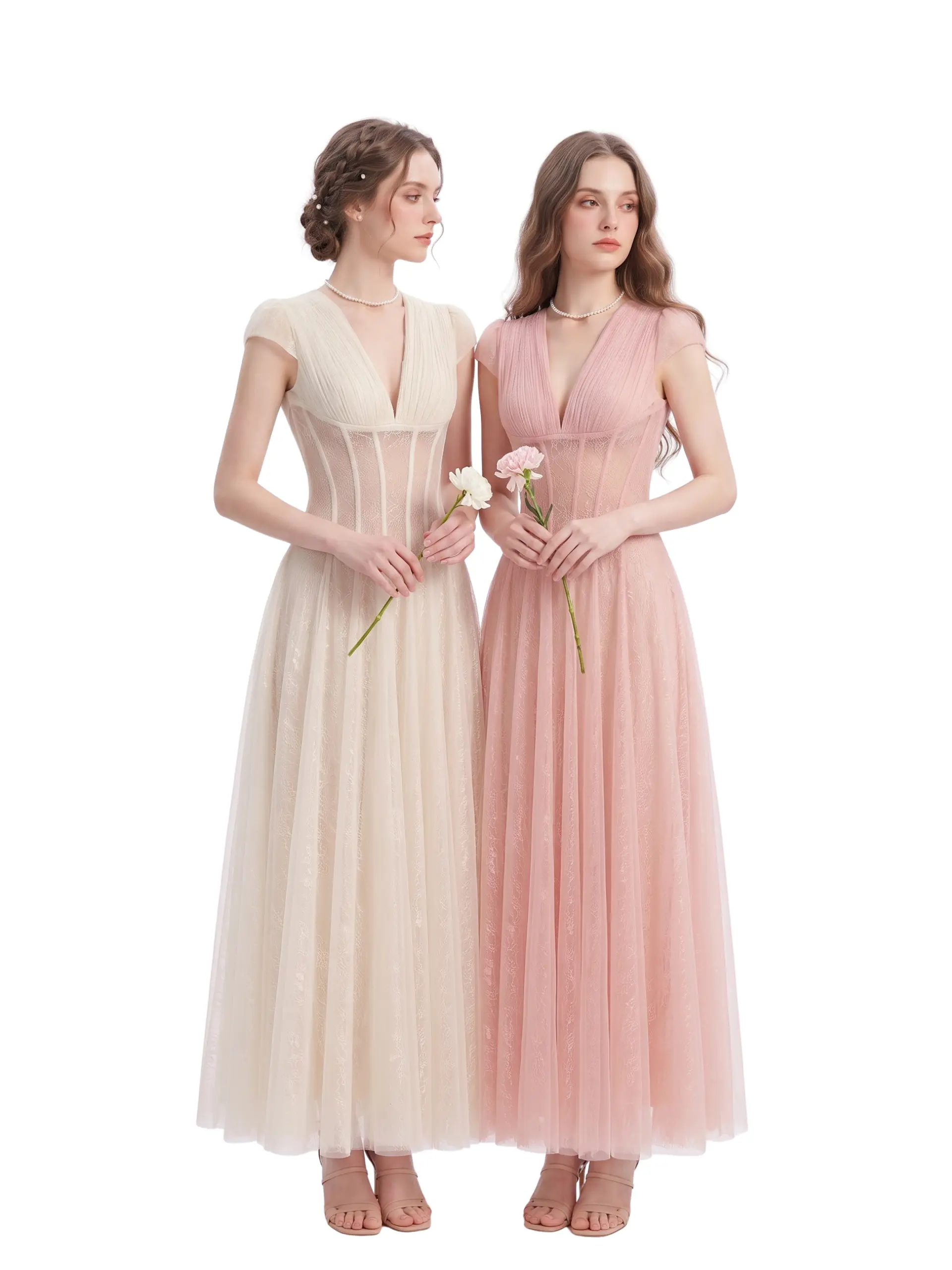 Acelia V-Neck Pleated Lace A-Line Dress