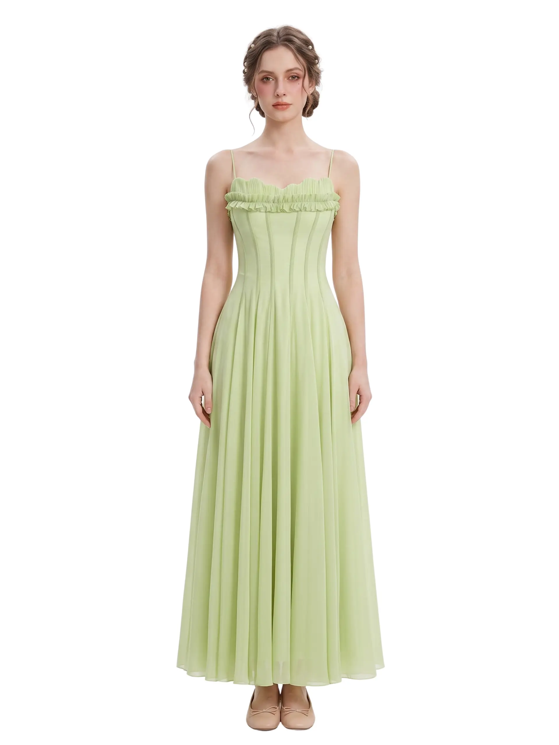 Liana Sage Green Spaghetti Strap Maxi Dress