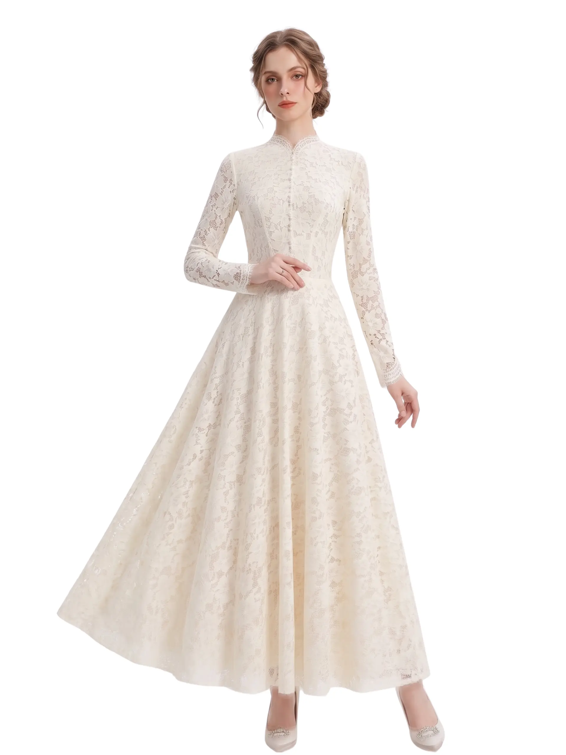 Analise Long Sleeve Ivory Lace Maxi Dress