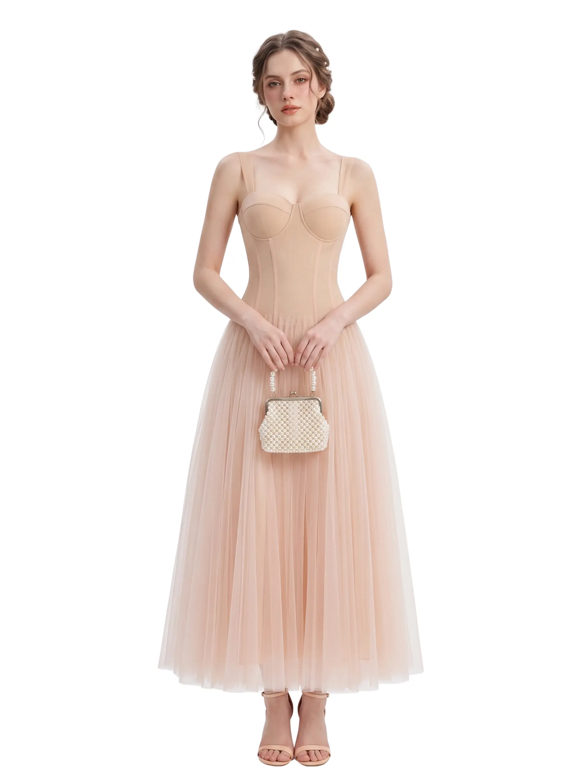 Helia Apricot Tulle Corset Dress