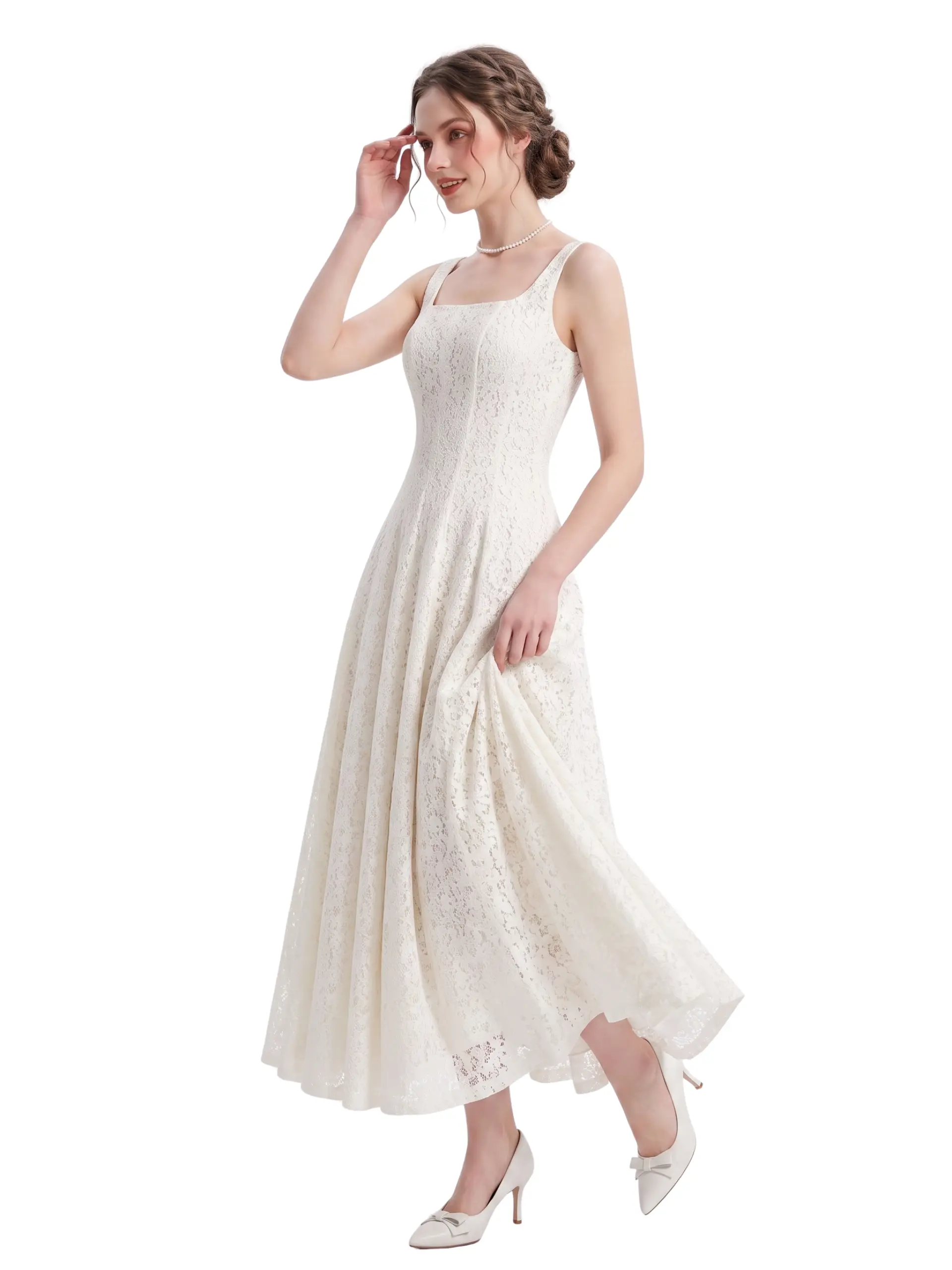 Lalia White Lace Square Neck Maxi Dress